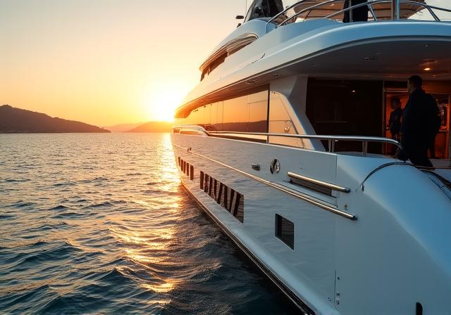 Yacht di lusso al tramonto con equipaggio professionale